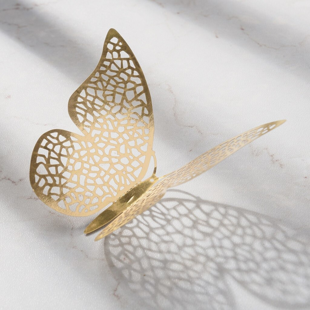 12 Mariposas Decorativas 3d Metalizadas Adhesivas Doradas - Imagen 3