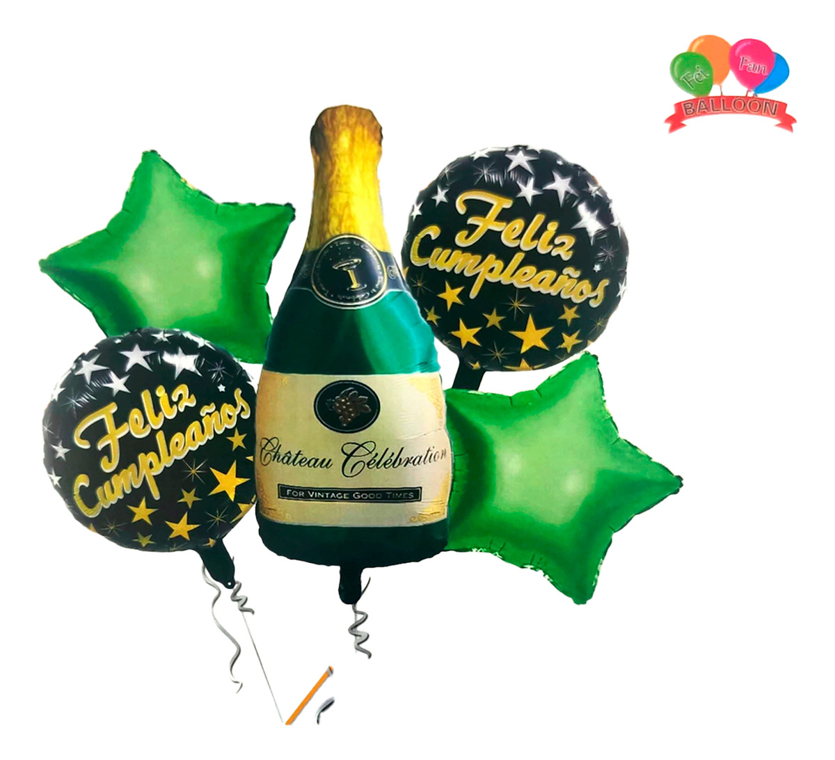 Bouquet Champaa Globos Verde Feliz Cumpleaños Negro Comprar - Imagen 2