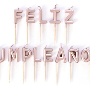 Velas Pastel Torta Ponque Feliz Cumpleaños Oro Rosa Promo