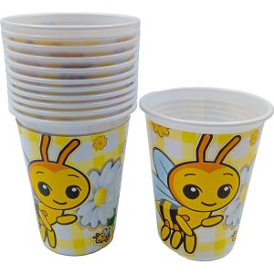 Kit 12 Vasos Plastico Abejita Amarillo Flores Abeja