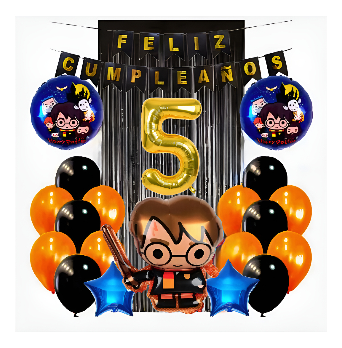 Kit Harry Decoracion Cumpleaños Numero Naranja Negro Globos - Imagen 5