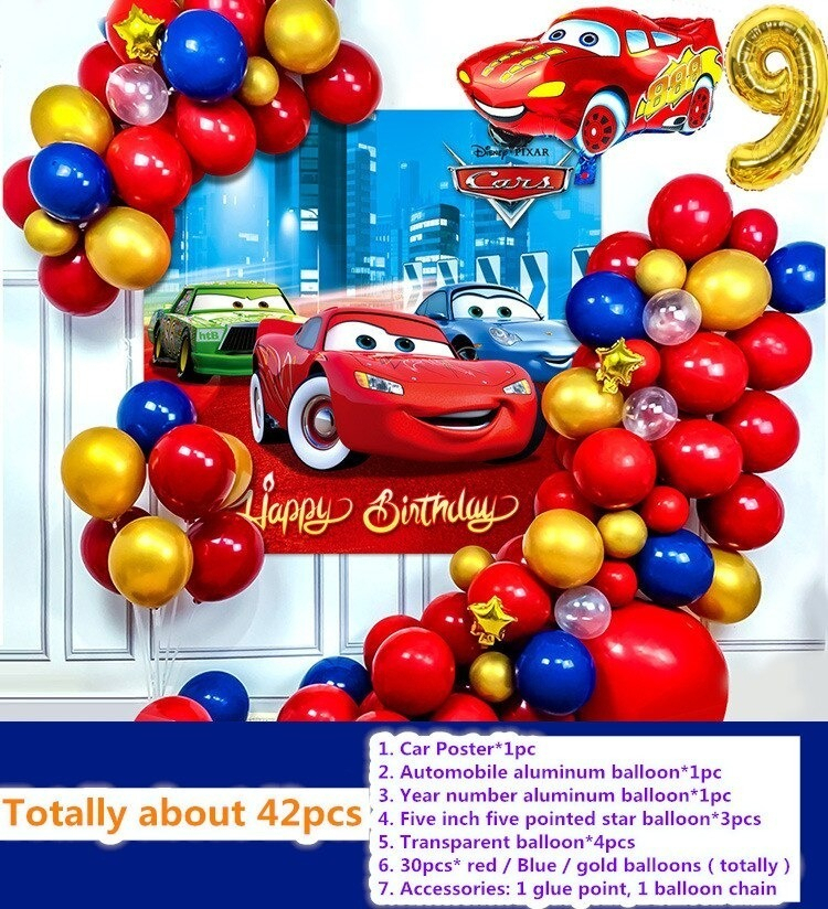 Decoracion Globos Cars Rojo Azul Dorado Cumpleaños Niño Hoy - Imagen 11