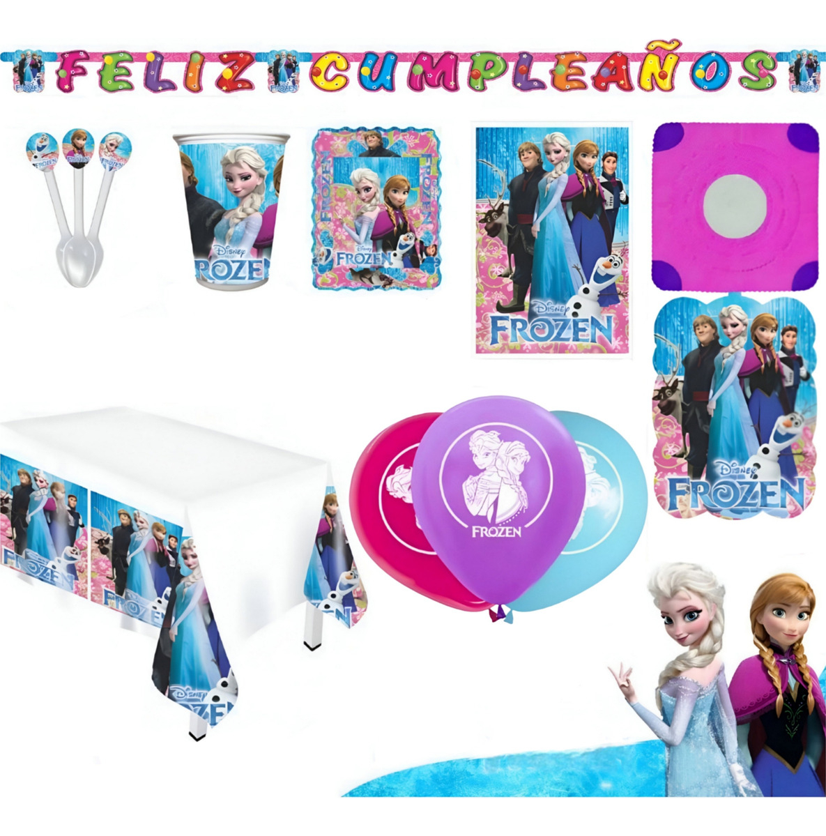 Kit Elsa Frozen Hielo Fiesta Mantel Vasos Platos Guirnalda