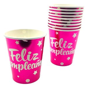 Vaso Fiesta Metalizado Fucsia Cumpleaños 7 Onzas X 10 Units