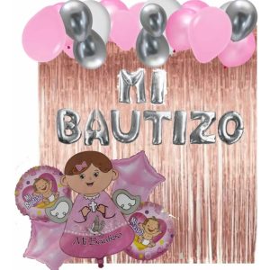 Plateado Rosado Globo Fiesta Decoración Mi Bautizo Niña