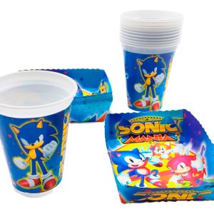 Kit 12 Vasos 12 Platos Decorativos Sonic