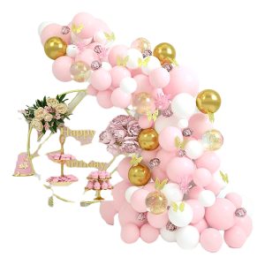 Arco Globos Rosado Dorado Blanco 12 Mariposas Promo Original