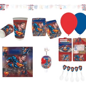 Kit Globos Fiesta Superman Heroes Mantel Vela Vasos Platos