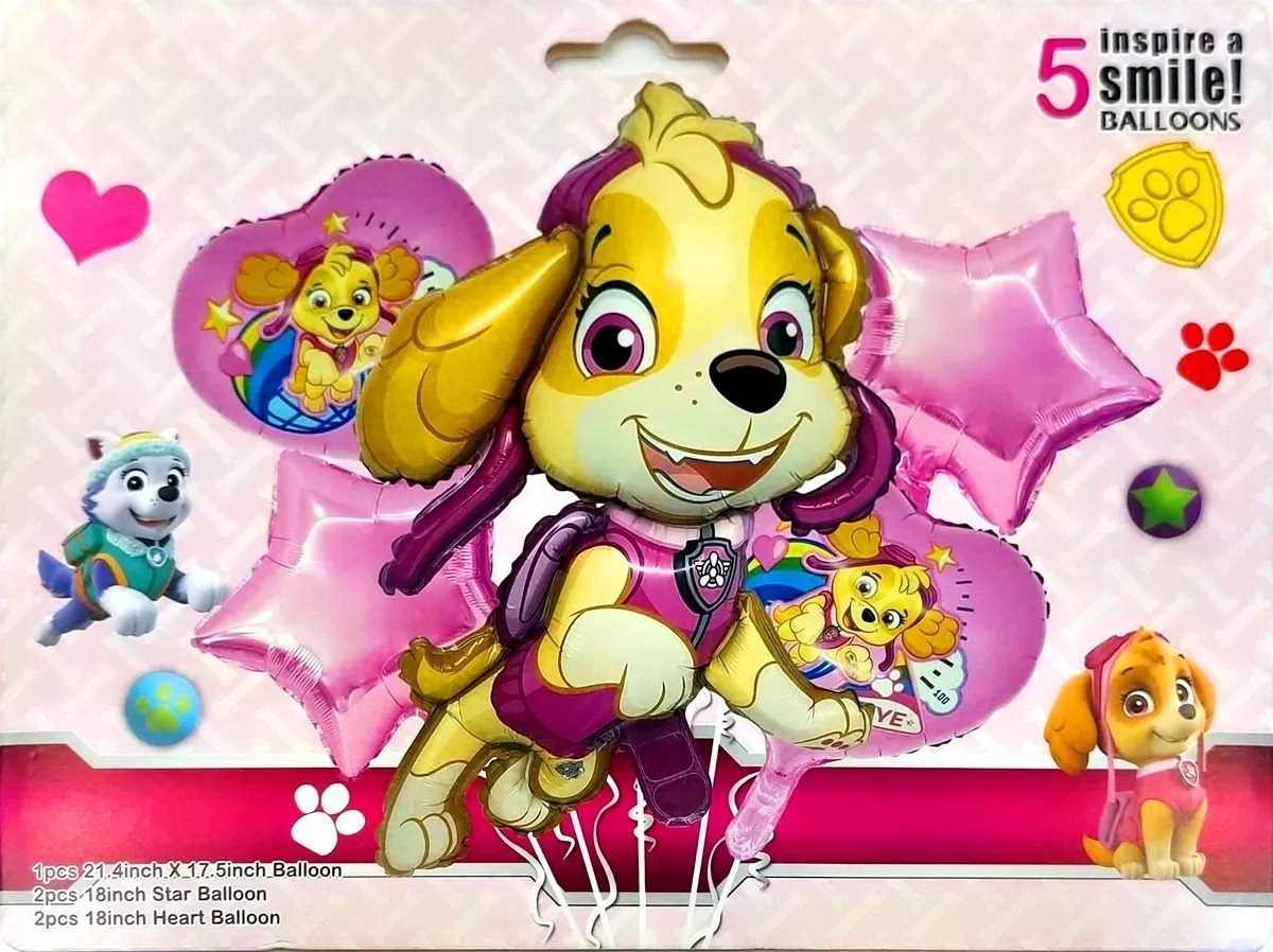 Bouquet Globo Perra Skye Patrulla Canina Rosado Corriendo - Imagen 2