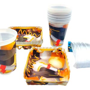 Kit Vaso Plato Cubiertos Fiesta Grado Birrete Dorado Negro