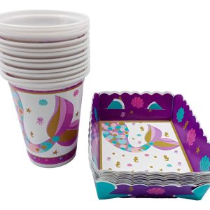 Kit Platos Vasos Ponque Cola Sirena Sirenita Ariel Marino