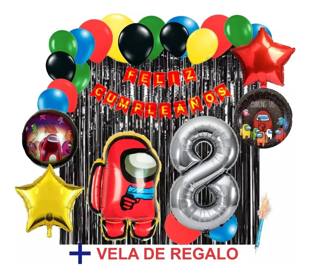 Decoracion Globos Among Us Cumpleaños Negro Feston Cortina - Imagen 5