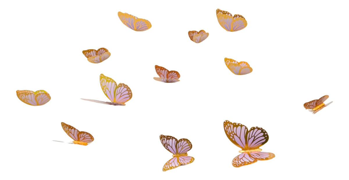 Mariposas Decorativas 3d Papel Pared Dorado Lila Troquel - Imagen 2