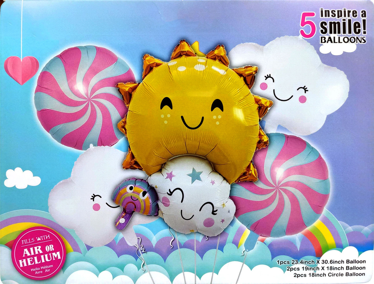 Bouquet Globos Nube Sol Caramelo Arcoiris Rosado Oferta Hoy - Imagen 2