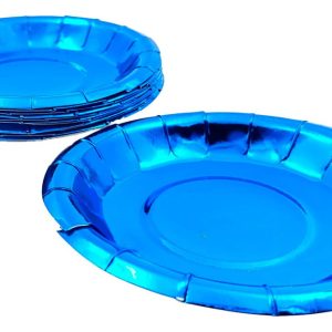 Plato Azul Metalizado Redondo Torta X 10 Unidades Oferta