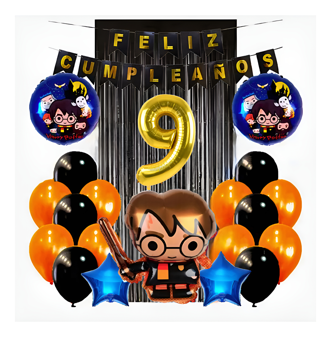 Kit Harry Decoracion Cumpleaños Numero Naranja Negro Globos - Imagen 9