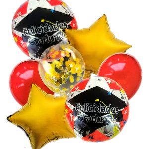 Bouquet Globos Felicidades Graduado Graduacion Grado Dorado