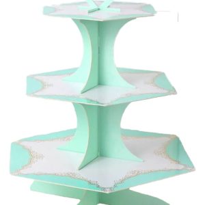 Torre Base Para Cupcakes 3 Niveles Blanco Verde Corazón