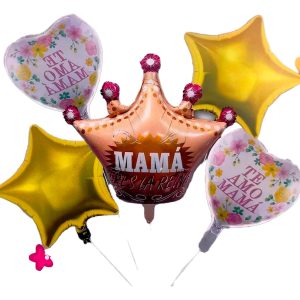Bouquet Kit Globos Corona Mama Reina Corazones Te Amo Promo