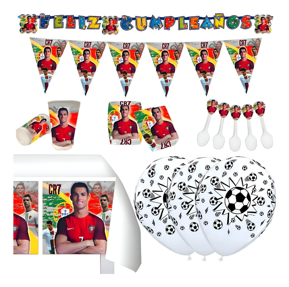 Kit Fiesta Futbol Cristiano Real Madrid Platos Vasos Mantel