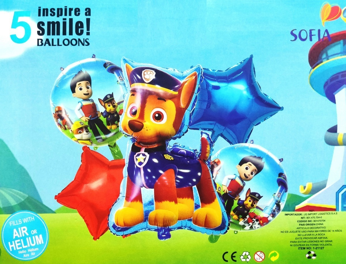 Globos Paw Patrol Patrulla Canina Chase Perro Policia Azul - Imagen 2