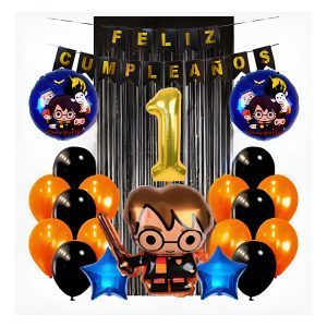 Kit Harry Decoracion Cumpleaños Numero Naranja Negro Globos