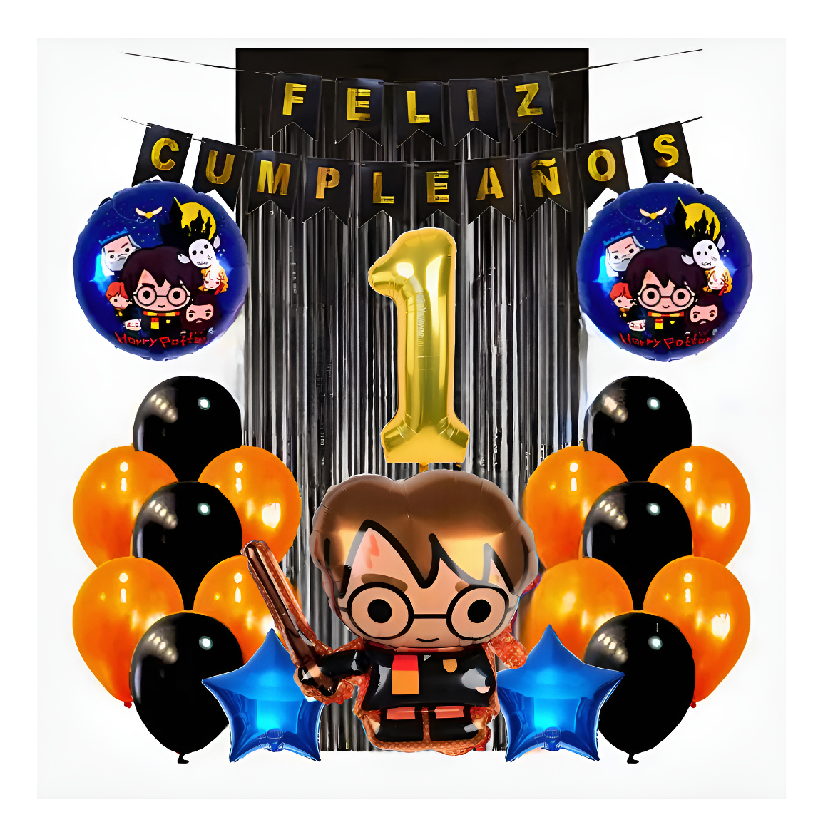 Kit Harry Decoracion Cumpleaños Numero Naranja Negro Globos