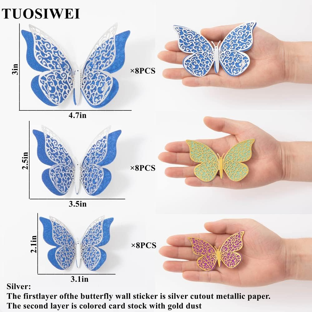 Mariposas Decorativas 3d Papel Pared Plateado 12 Units Promo - Imagen 2