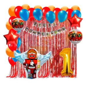 Kit Decoracion Globos Roblox Rojo Dorado Cortina Numero Top