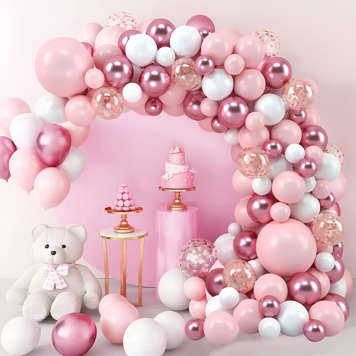 Kit Globos Arco Fiesta Decoracion Rosado Cumpleaños Niña - Imagen 2