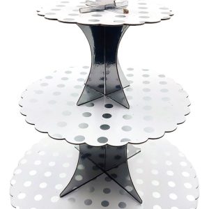 Torre Base Para Cupcakes 3 Niveles Puntos Plateado