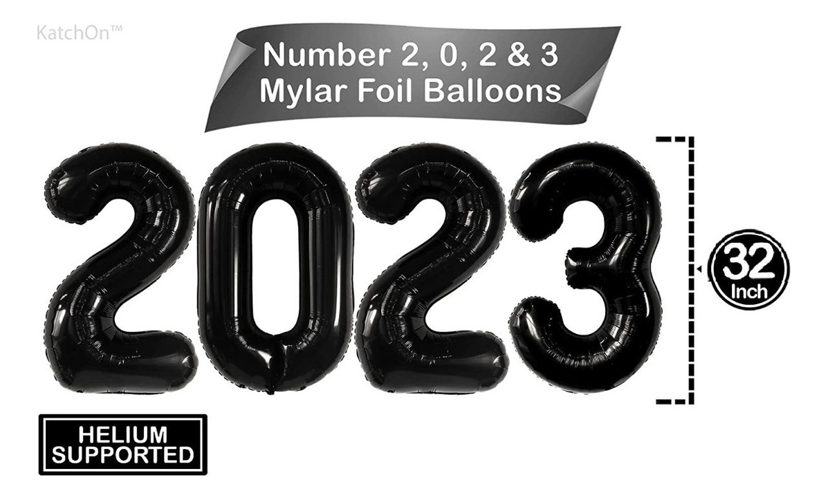 Globo Decoracion Fi Año Numero 2023 Negro Kit Estrellas Ya - Imagen 2