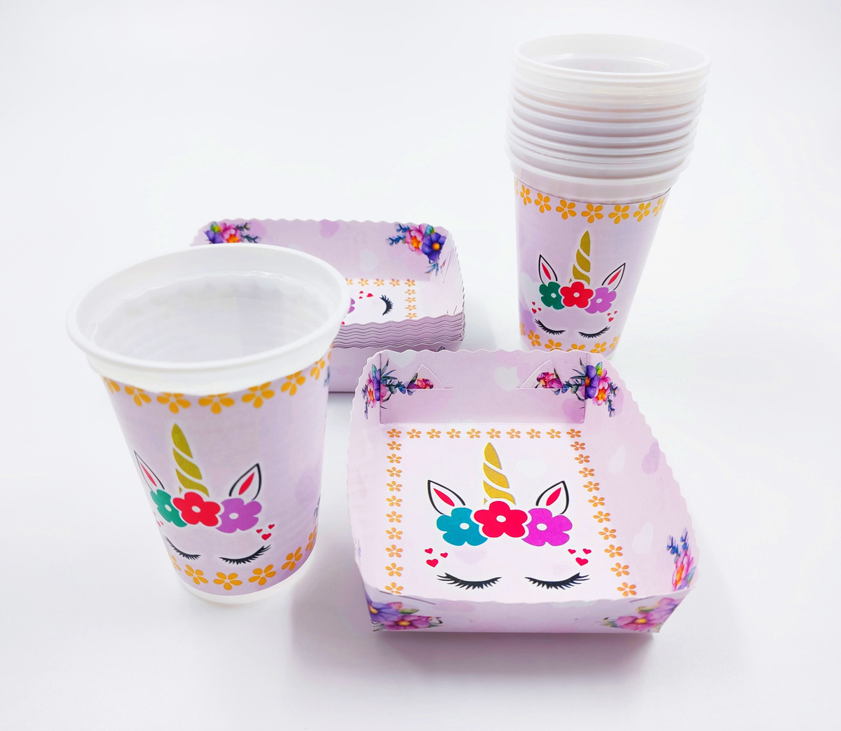 Kit 12 Vasos Platos Decorativos Unicornio Logo Oferta Promo - Imagen 2