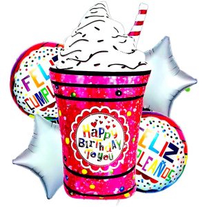 Bouquet Kit Decoracion Globo Feliz Cumpleaños Helado Rosado