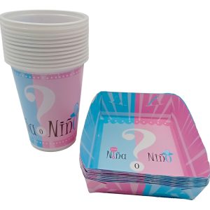 Kit Vasos Platos Niño Niña Azul Rosado Revelación Genero