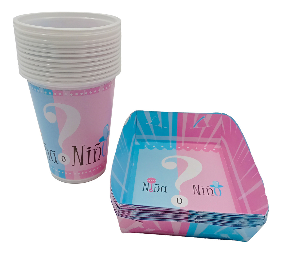 Kit Vasos Platos Niño Niña Azul Rosado Revelacion Genero