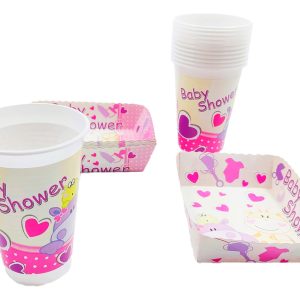 Kit 12 Vasos 12 Platos Decorativos Baby Shower Niña Animales