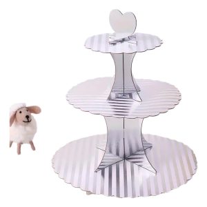 Torre Base Para Cupcakes 3 Niveles Plateado Líneas