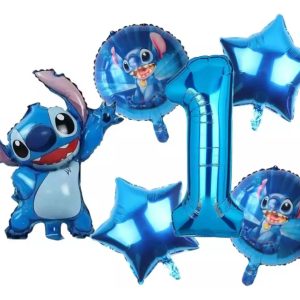 Kit Decoracion Globos Stich Numero Azul Aloha Hawai Fiesta