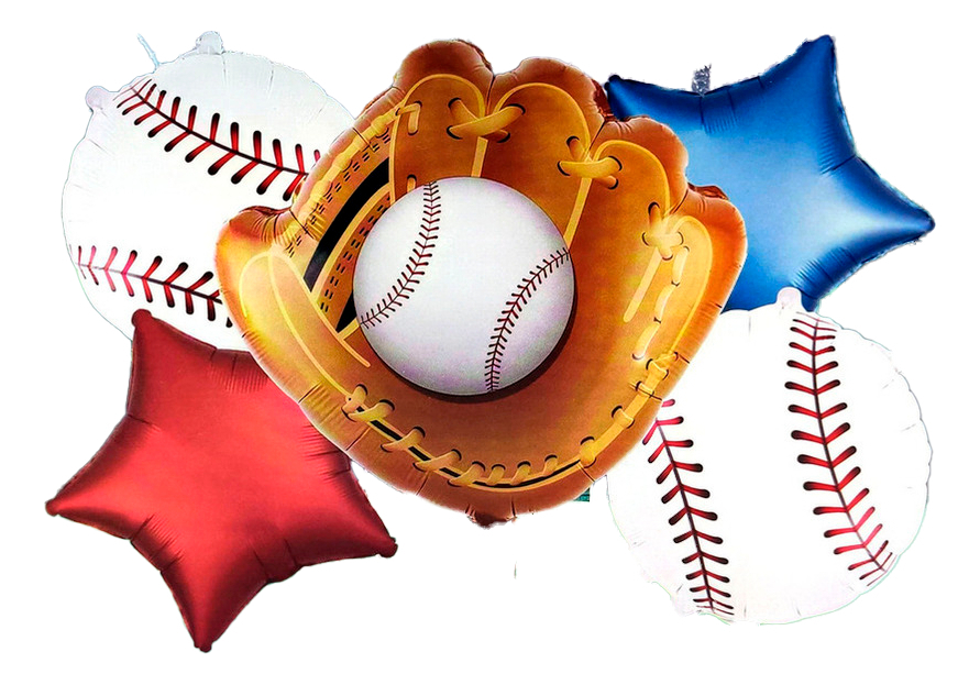 Bouquet Globos Beisbol Guante Pelota Deporte Bate Rojo Azul