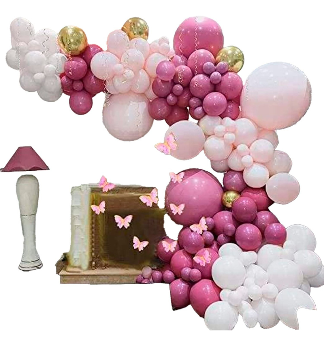 Arco Globo Rosado Fucsia Dorado 12 Mariposas Oferta Original