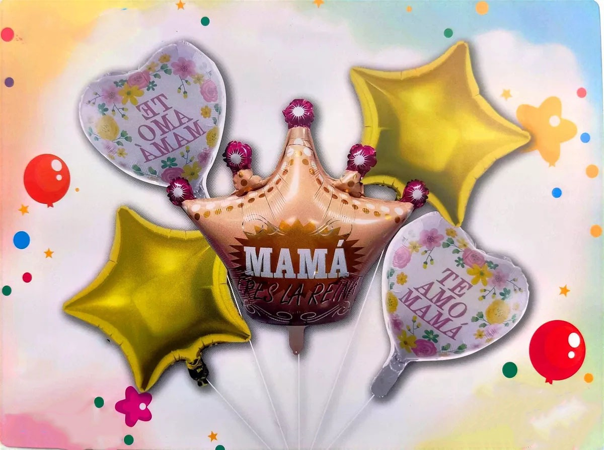 Bouquet Globos Corona Feliz Dia Mama Te Amo Promo Original - Imagen 2