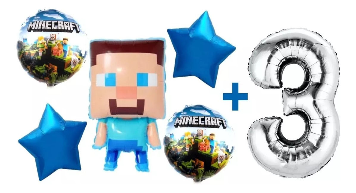 Decoracion Globos Fiesta Cumpleaños Minero Bloques Juego - Imagen 3