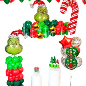 Arco Globos Decoracion Verde Rojo Grinch Baston Columna Ya