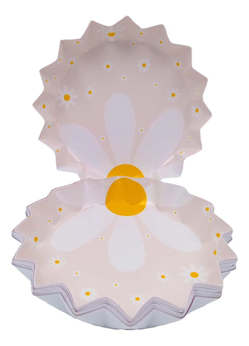 Platos Estrella Decoracion Margarita Rosado Flor Amarillo