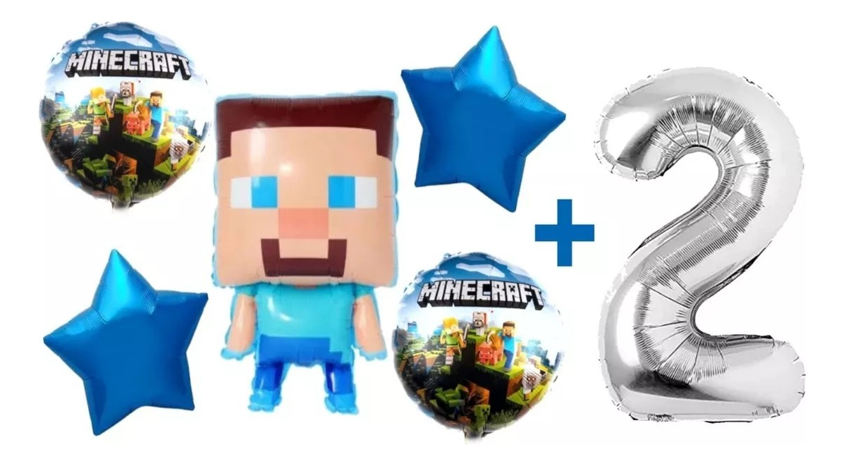 Decoracion Globos Fiesta Cumpleaños Minero Bloques Juego - Imagen 2