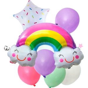 Kit Decorativo Globos Arcoiris Candy Rosado
