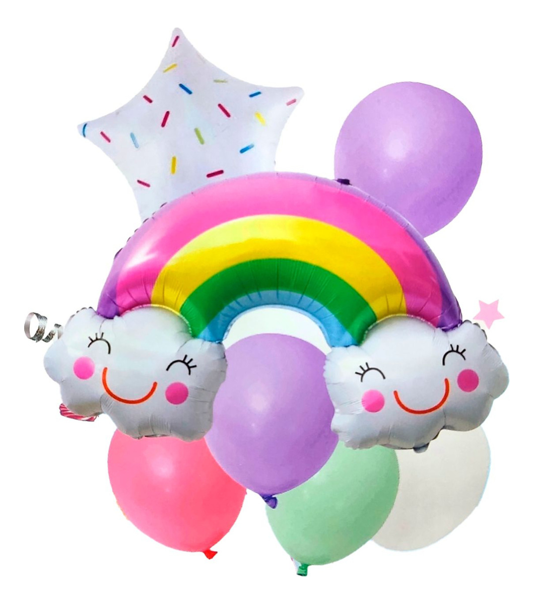 Kit Decorativo Globos Arcoiris Candy Rosado Promo Original
