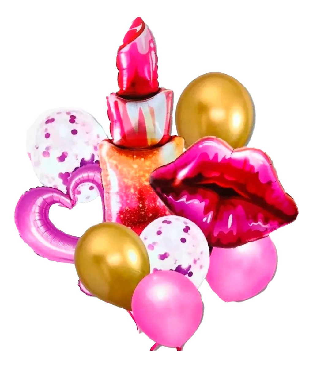 Bouquet Globos Labios Labial Metalico Cumpleaños Fiesta Beso - Imagen 2