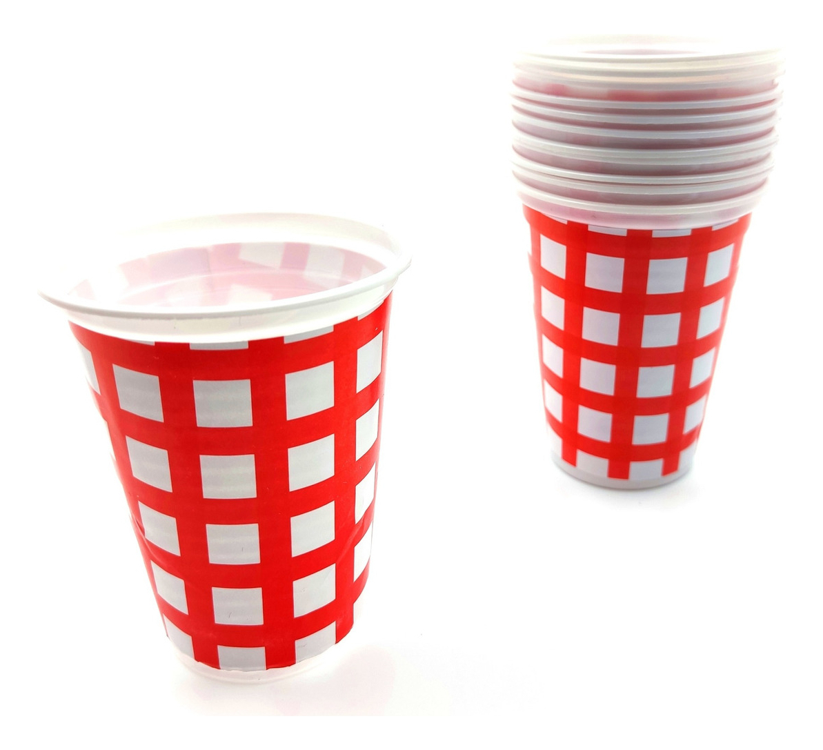 Vasos Fiesta Blanco Rojo Cuadros Picnic X12 Units Comprar - Imagen 2